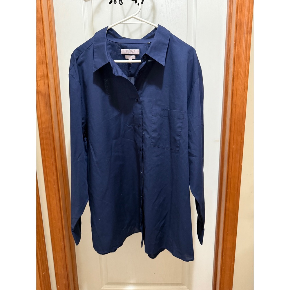 Foxcroft for Appleseed's Navy Blue Wrinkle Free Button Down Shirt Womens 22W